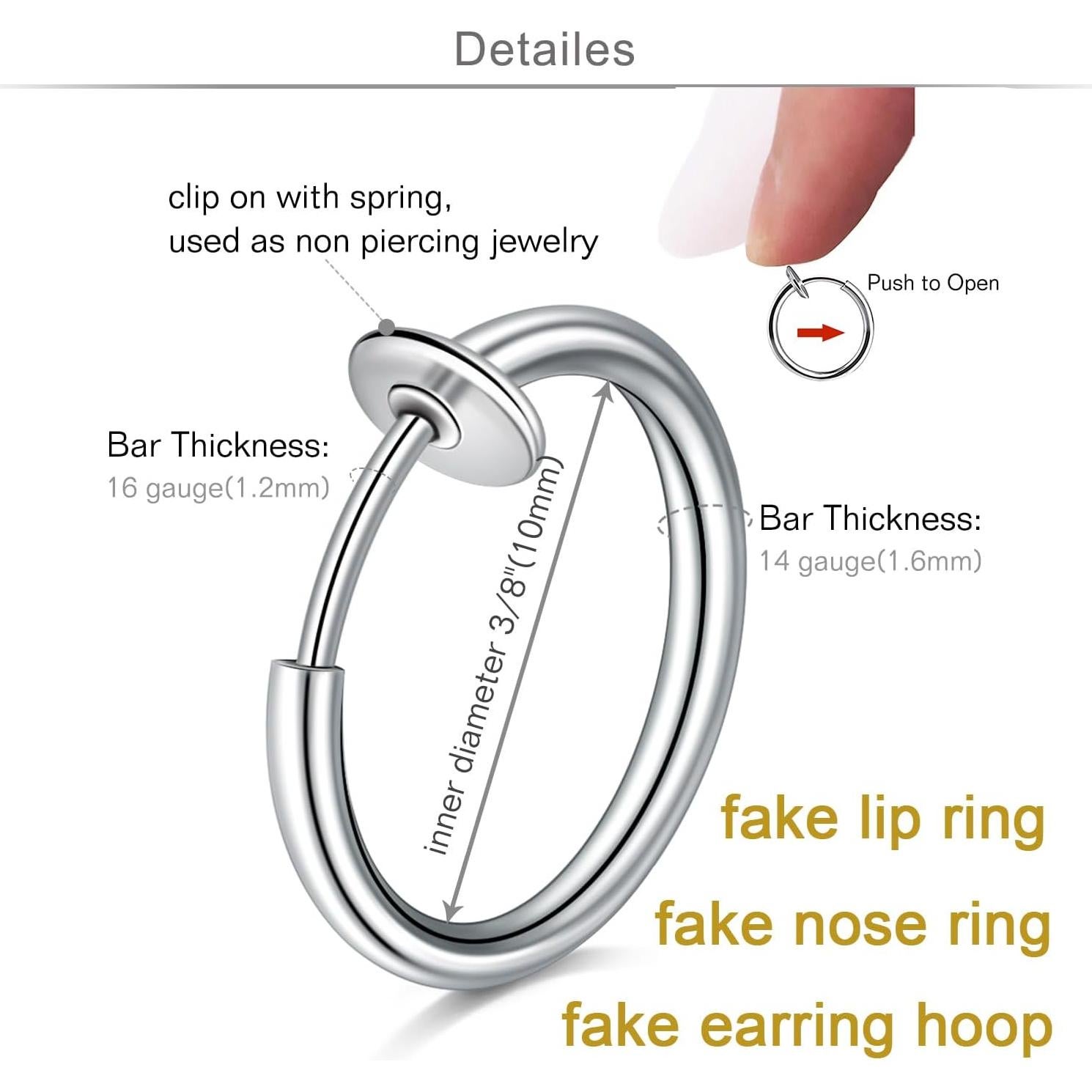 Piercing Falso de Labio y Nariz QWALIT - 6 Piezas Plata