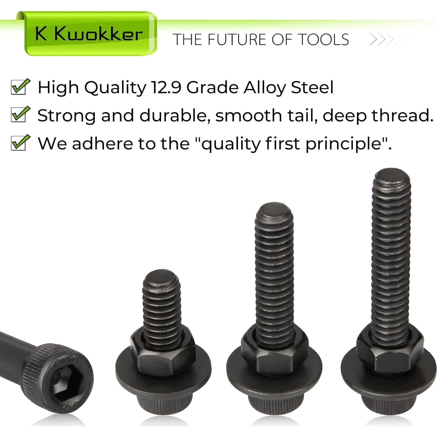 Kit de Tornillos Hexagonales K Kwokker 1/4-20 Acero 220Pcs