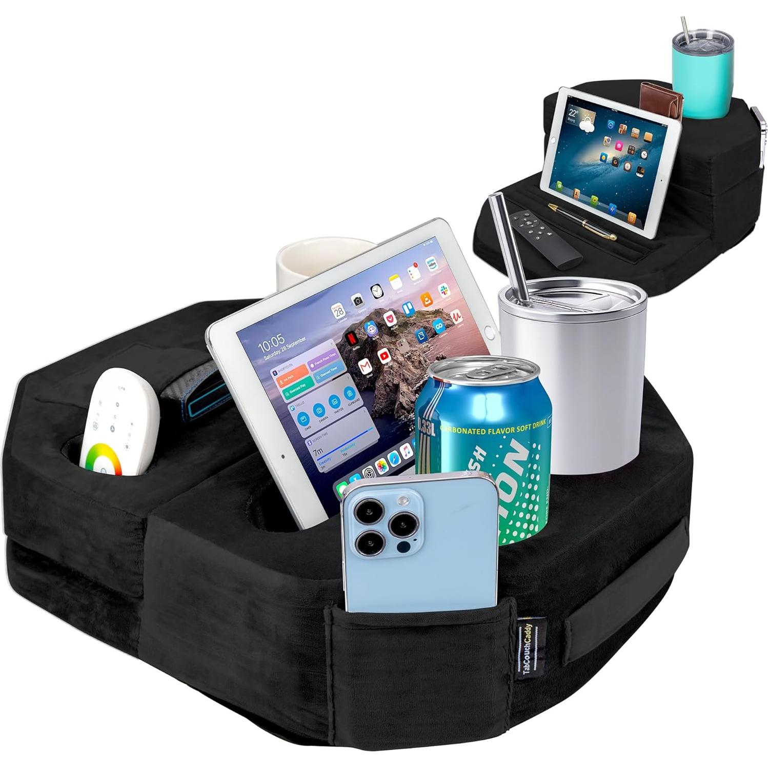 Soporte para Tazas y Tabletas TabCouchCaddy Negro - 7 Portavasos
