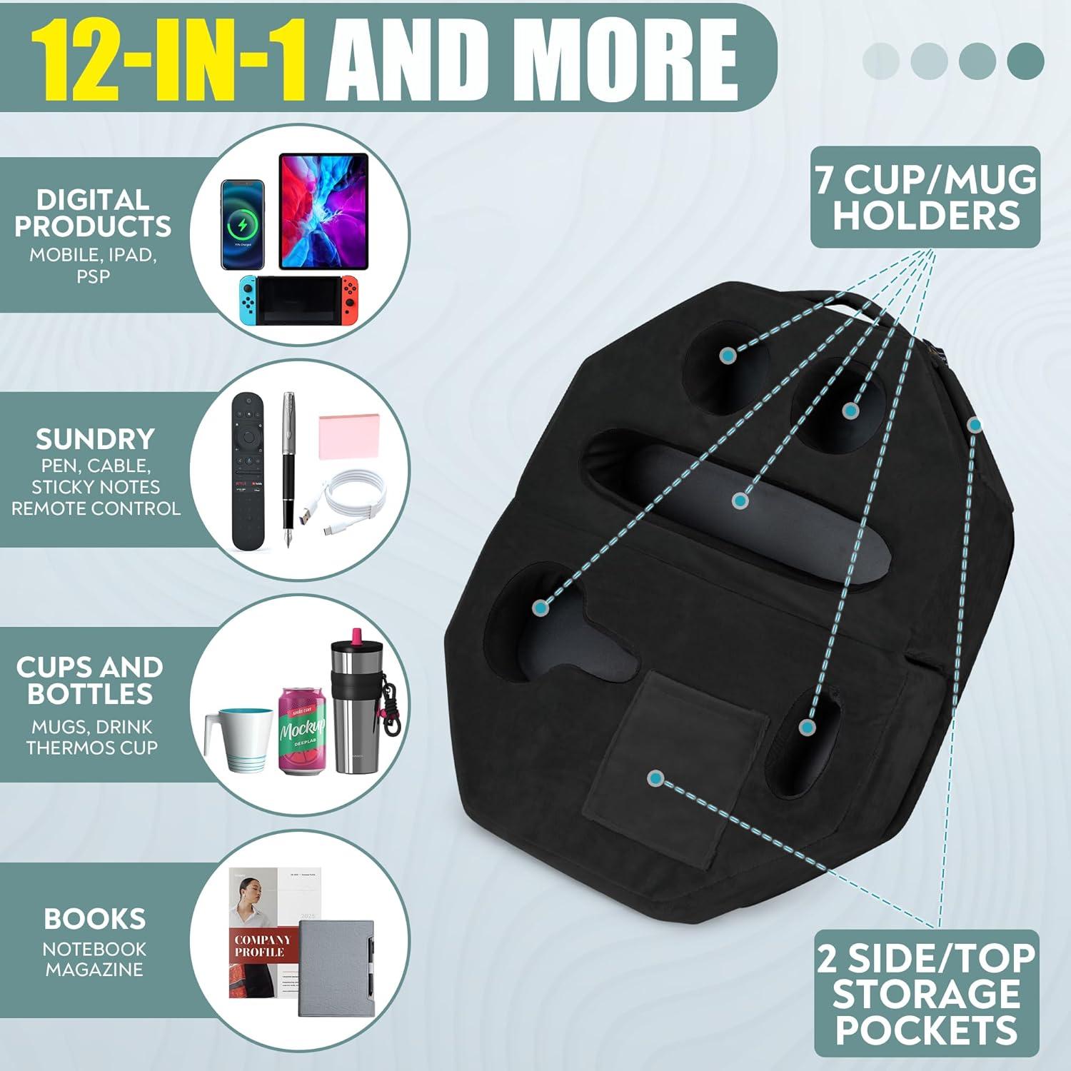 Soporte para Tazas y Tabletas TabCouchCaddy Negro - 7 Portavasos