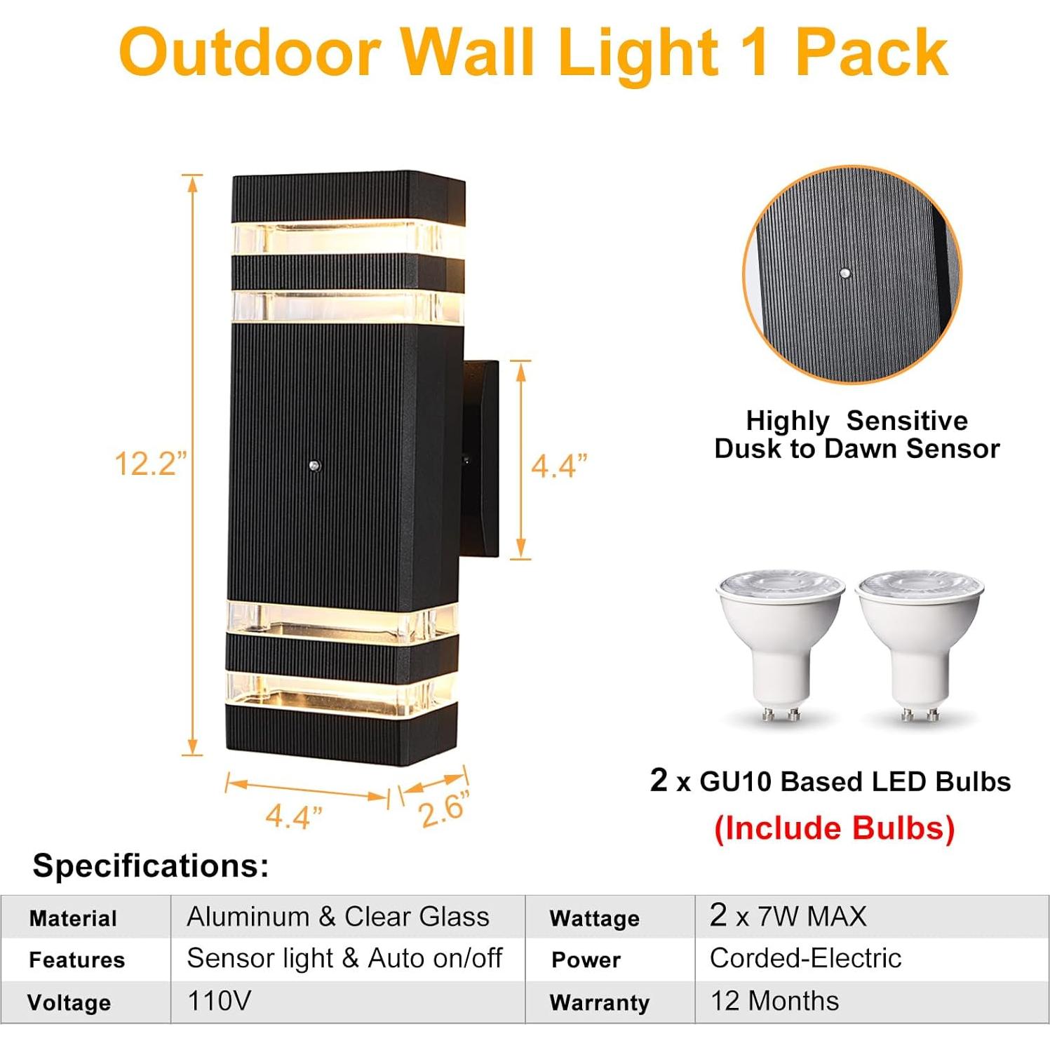 Aplique de Pared LED BOXCUPIN 14W con Sensor IP65 para Exterior