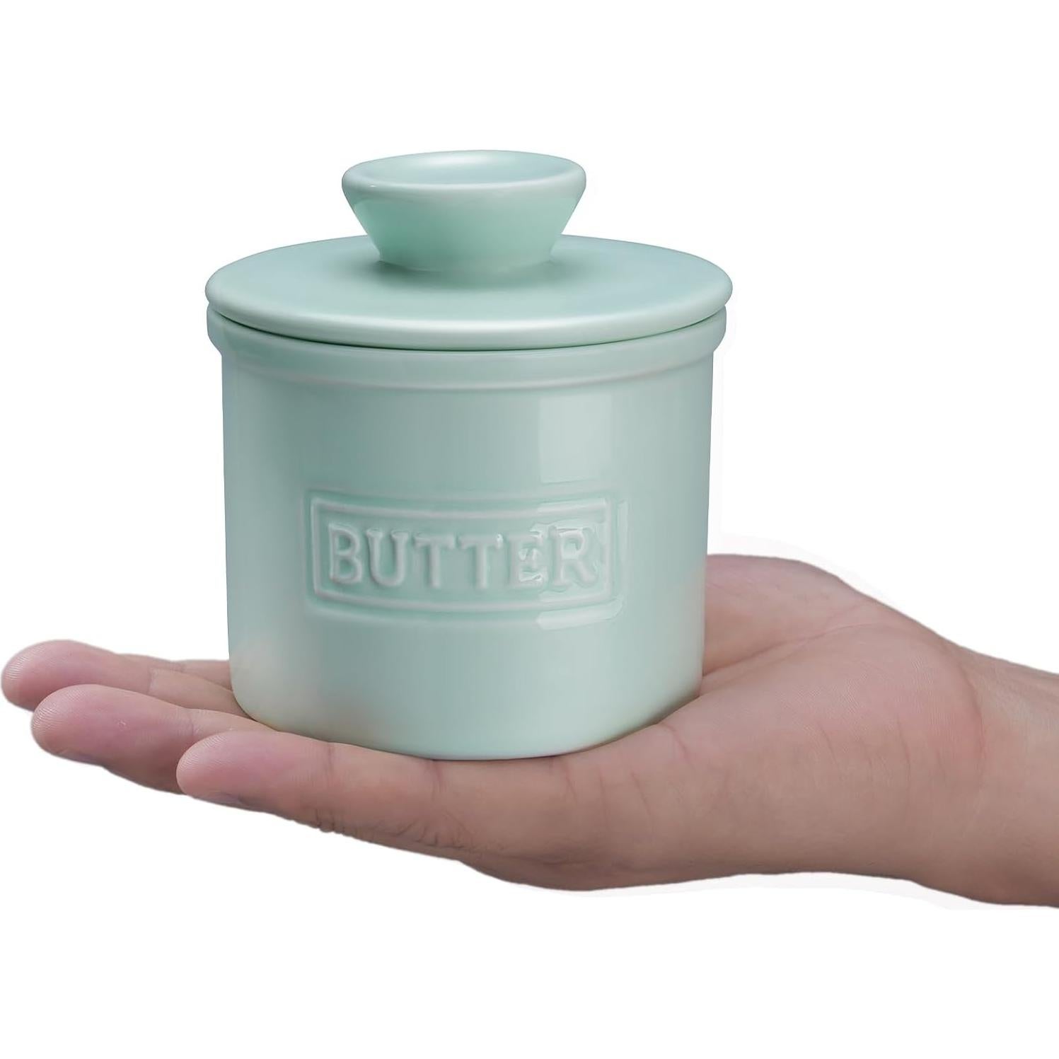 Crock de Mantequilla JSHKY Verde con Espátula y Tapa - 0.68 kg