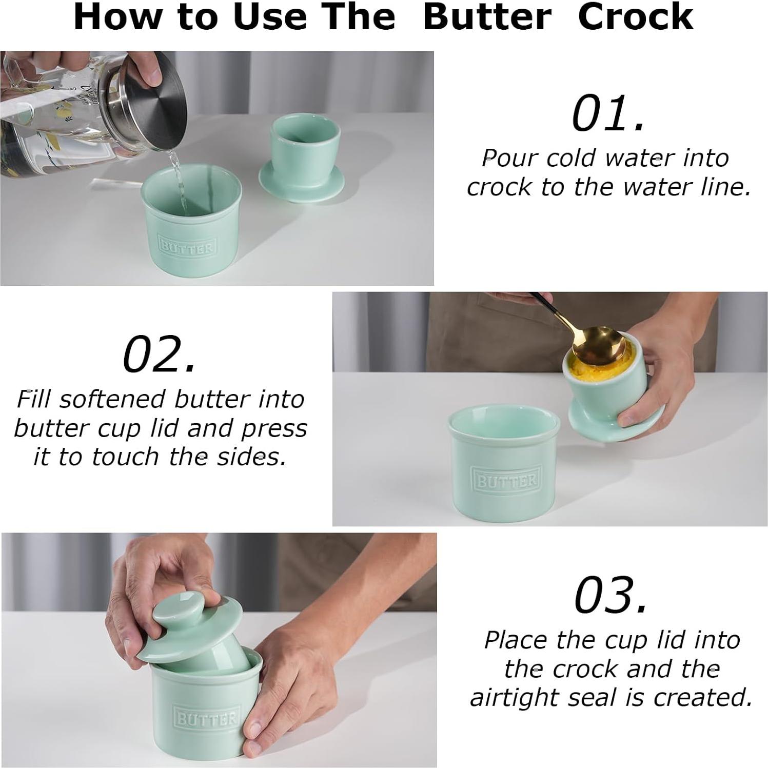 Crock de Mantequilla JSHKY Verde con Espátula y Tapa - 0.68 kg