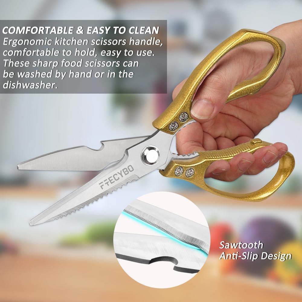 Tijeras de Cocina FTECYBO 2 Piezas Acero Inoxidable Dorado