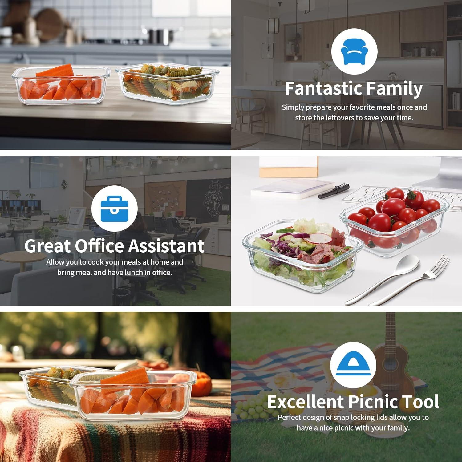 Juego de 12 Contenedores de Vidrio Gulflin 1.5 Tazas Herméticos