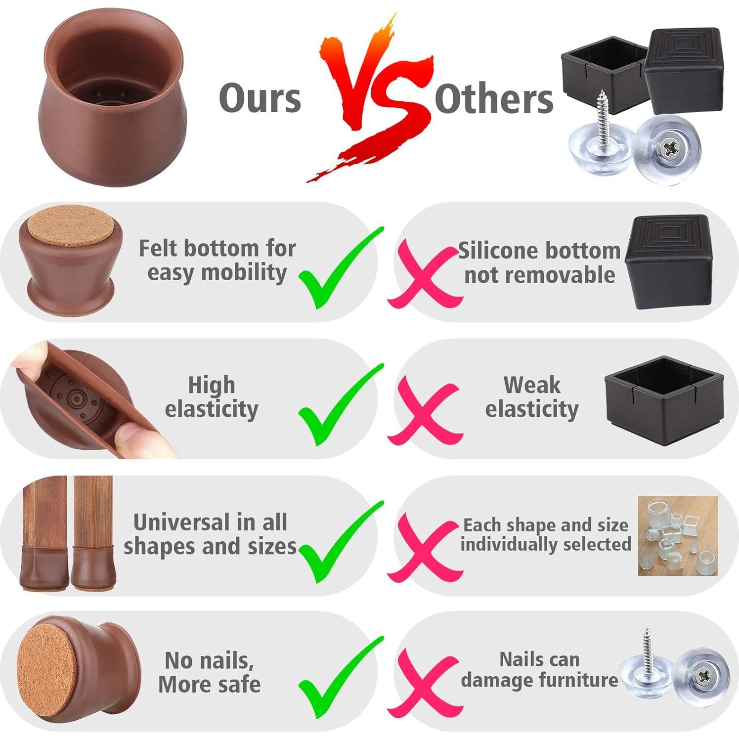 Protectores de Suelo Anwenk para Patas de Sillas 16 Piezas Marrón