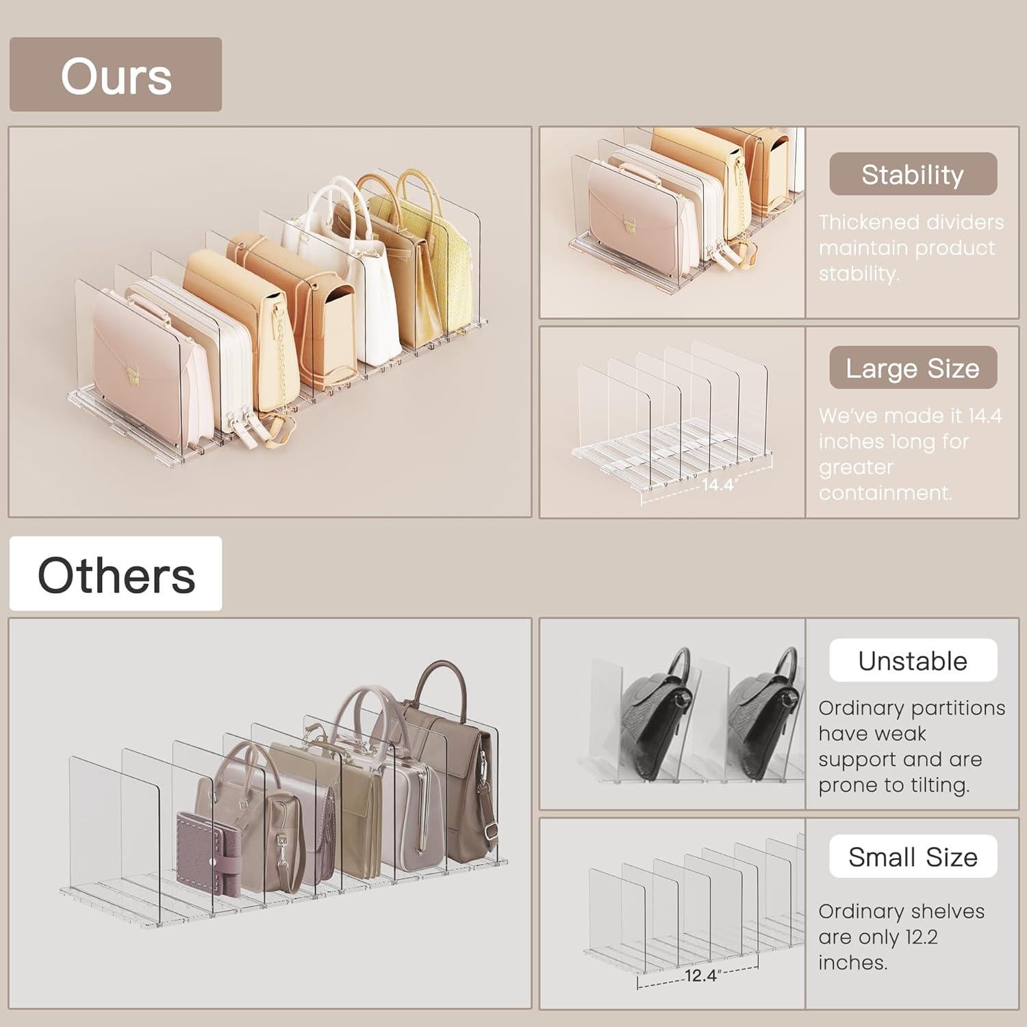 Organizador de Bolsos Criusia Ajustable 73.15 cm con 8 Divisores