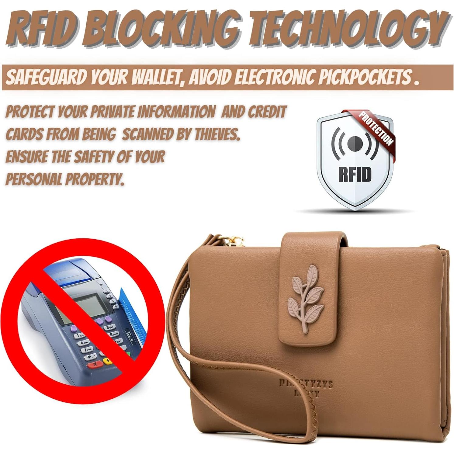 Cartera de muñeca bifold Prettyzys para mujeres - Café