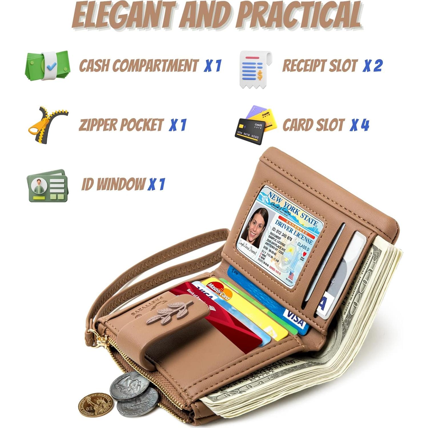 Cartera de muñeca bifold Prettyzys para mujeres - Café