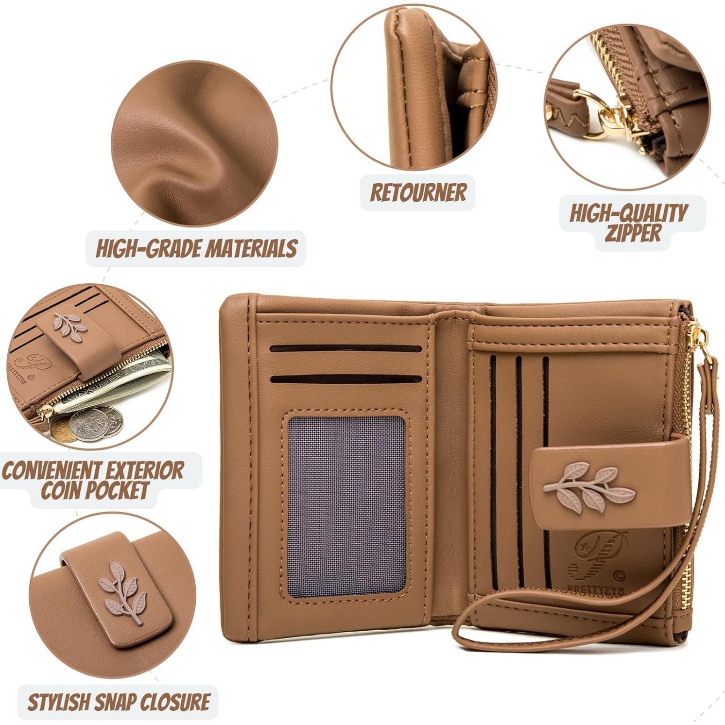 Cartera de muñeca bifold Prettyzys para mujeres - Café