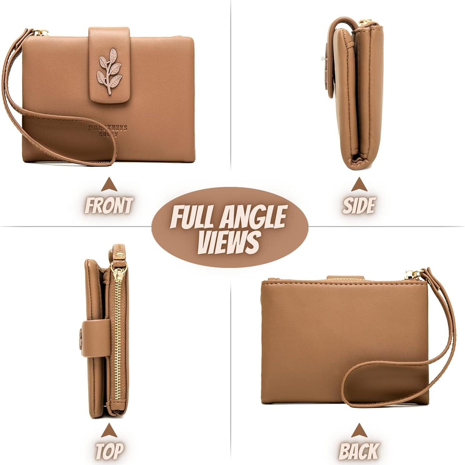 Cartera de muñeca bifold Prettyzys para mujeres - Café