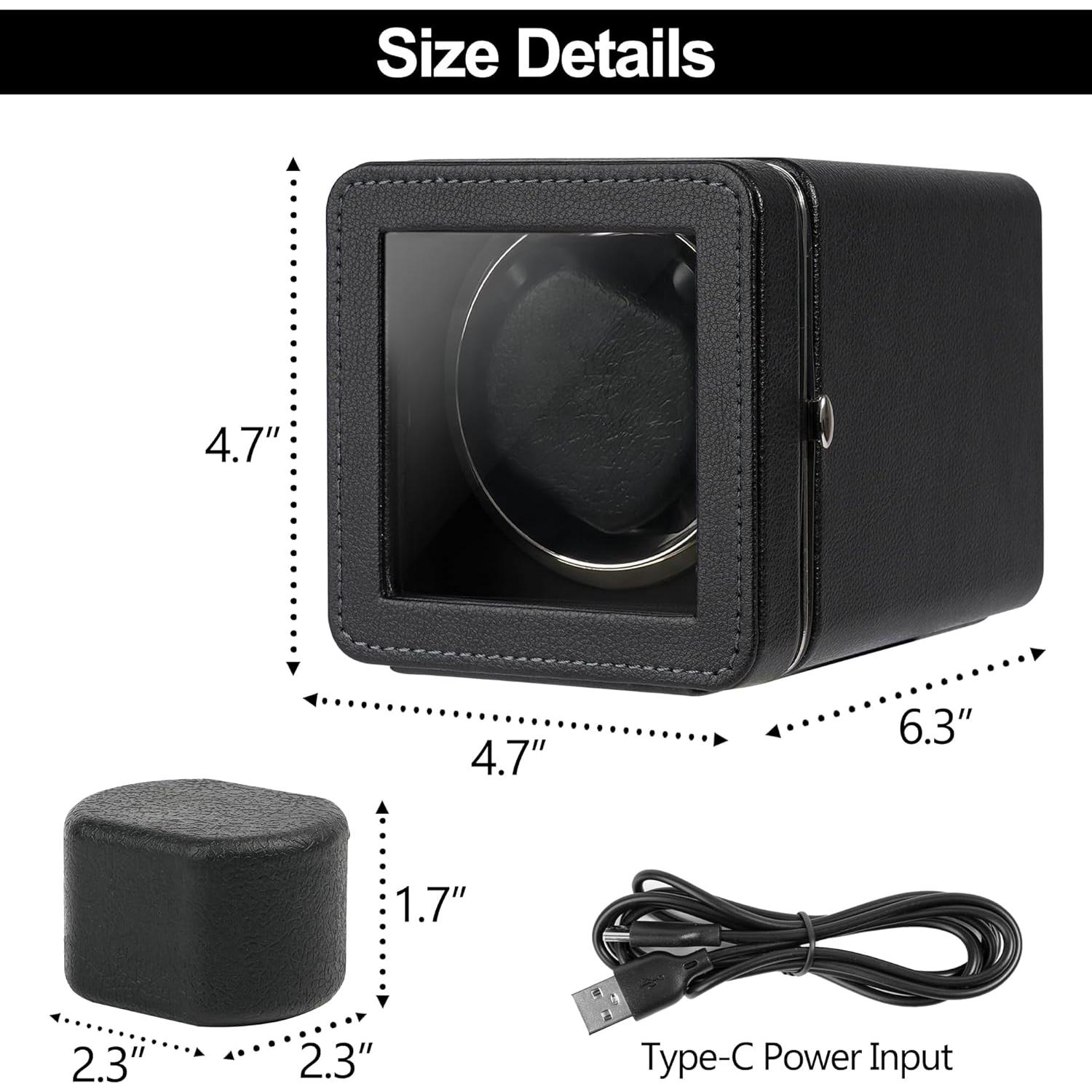 Enrollador Automático de Reloj Kalawen de Cuero Negro con Motor Silencioso