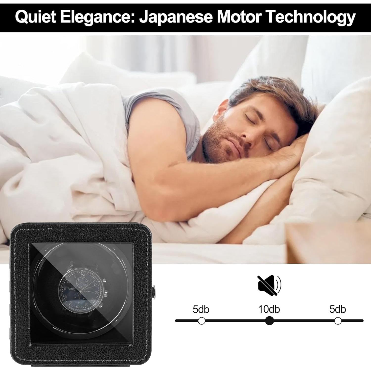 Enrollador Automático de Reloj Kalawen de Cuero Negro con Motor Silencioso