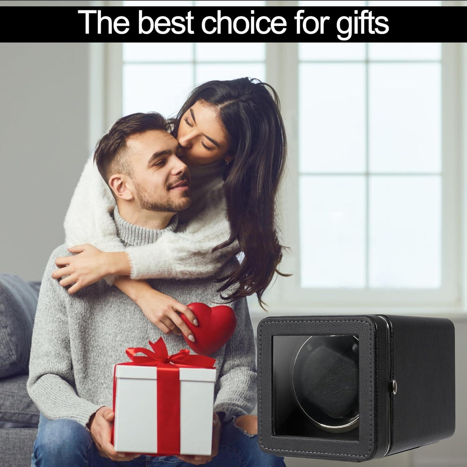 Enrollador Automático de Reloj Kalawen de Cuero Negro con Motor Silencioso