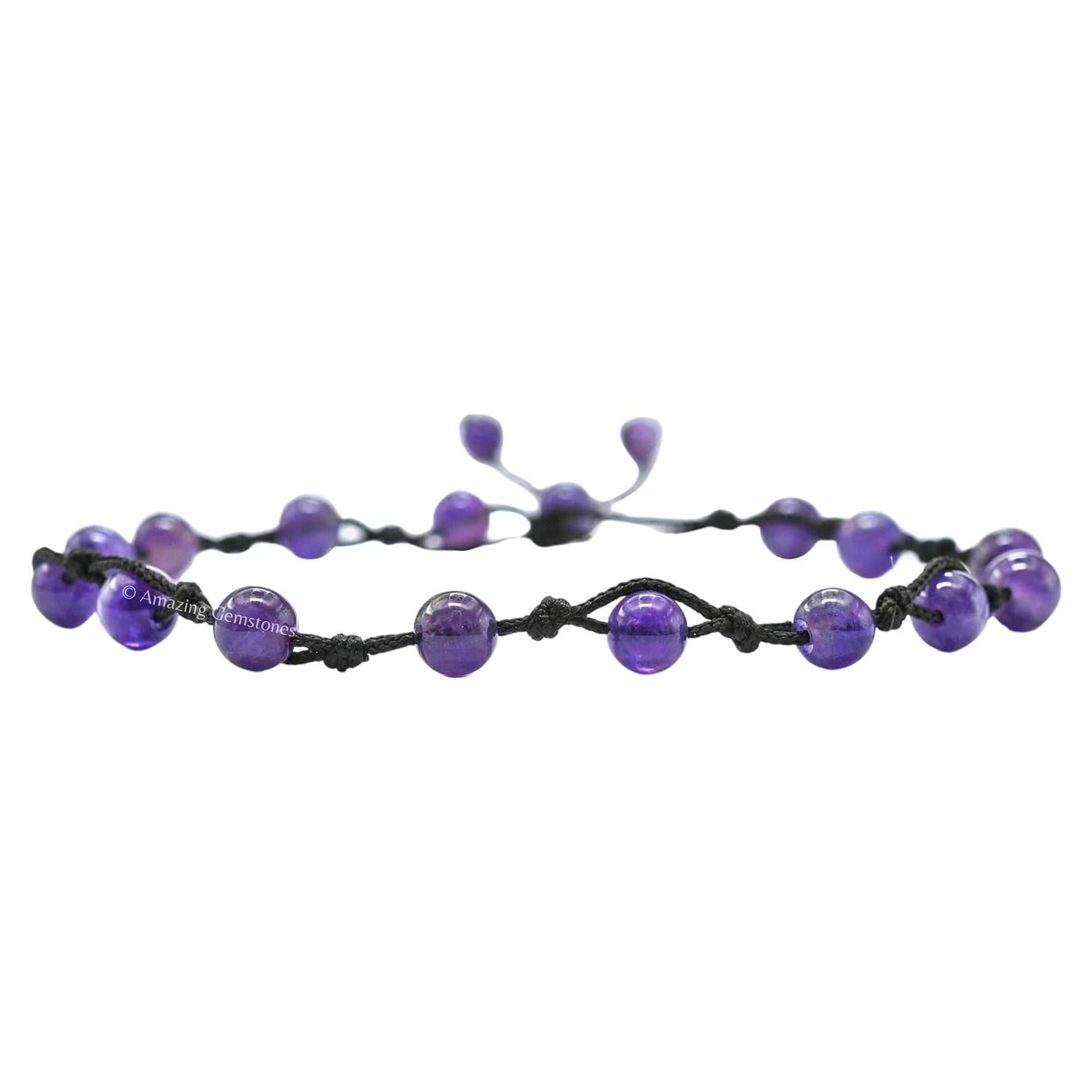 Brazalete de Tobillo de Amatista Natural para Mujeres - Ajustable 23-30.5 cm