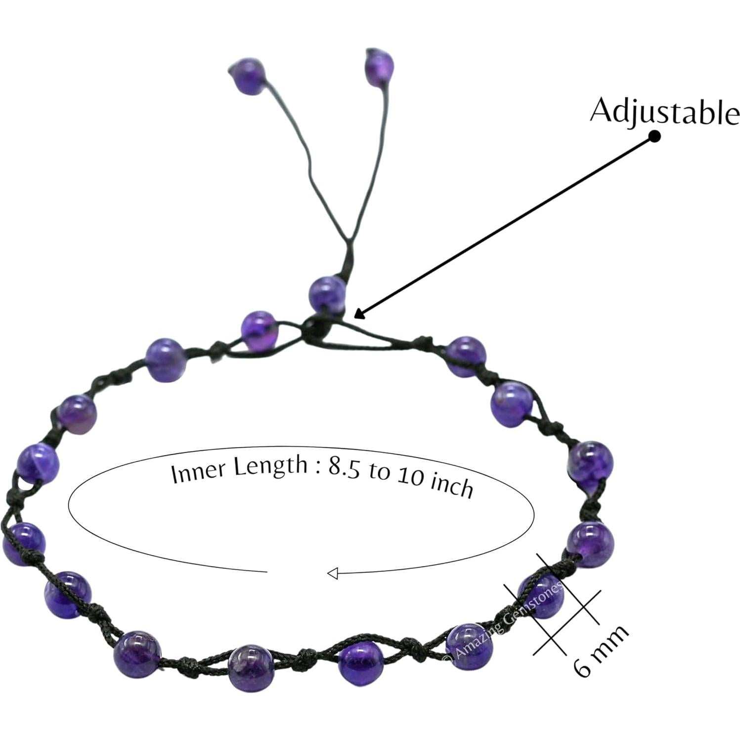 Brazalete de Tobillo de Amatista Natural para Mujeres - Ajustable 23-30.5 cm