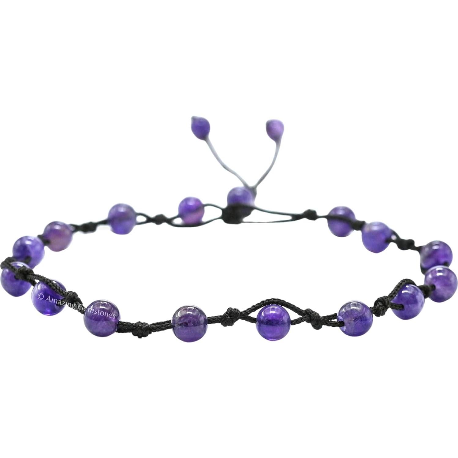 Brazalete de Tobillo de Amatista Natural para Mujeres - Ajustable 23-30.5 cm