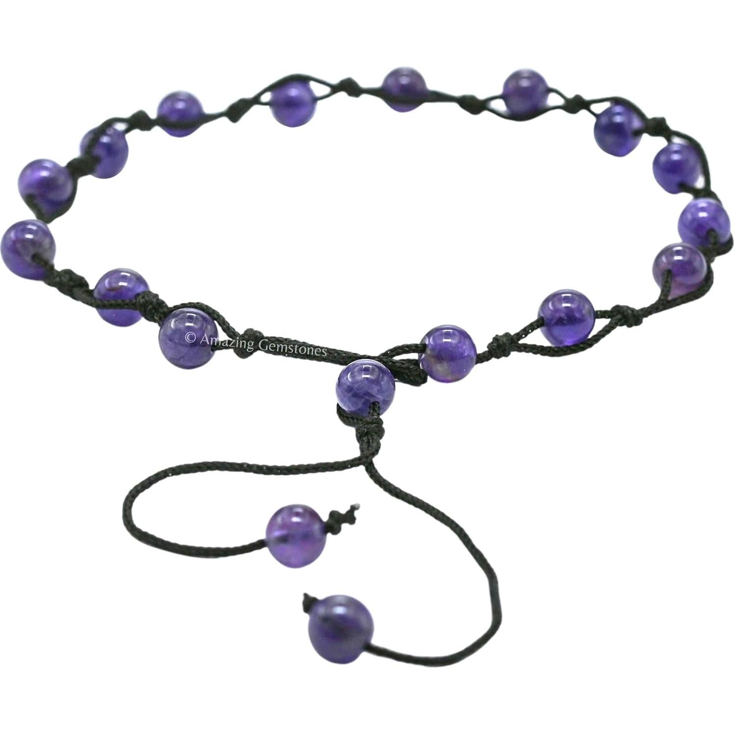 Brazalete de Tobillo de Amatista Natural para Mujeres - Ajustable 23-30.5 cm