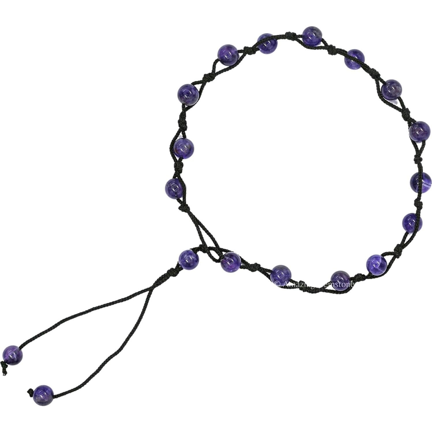 Brazalete de Tobillo de Amatista Natural para Mujeres - Ajustable 23-30.5 cm