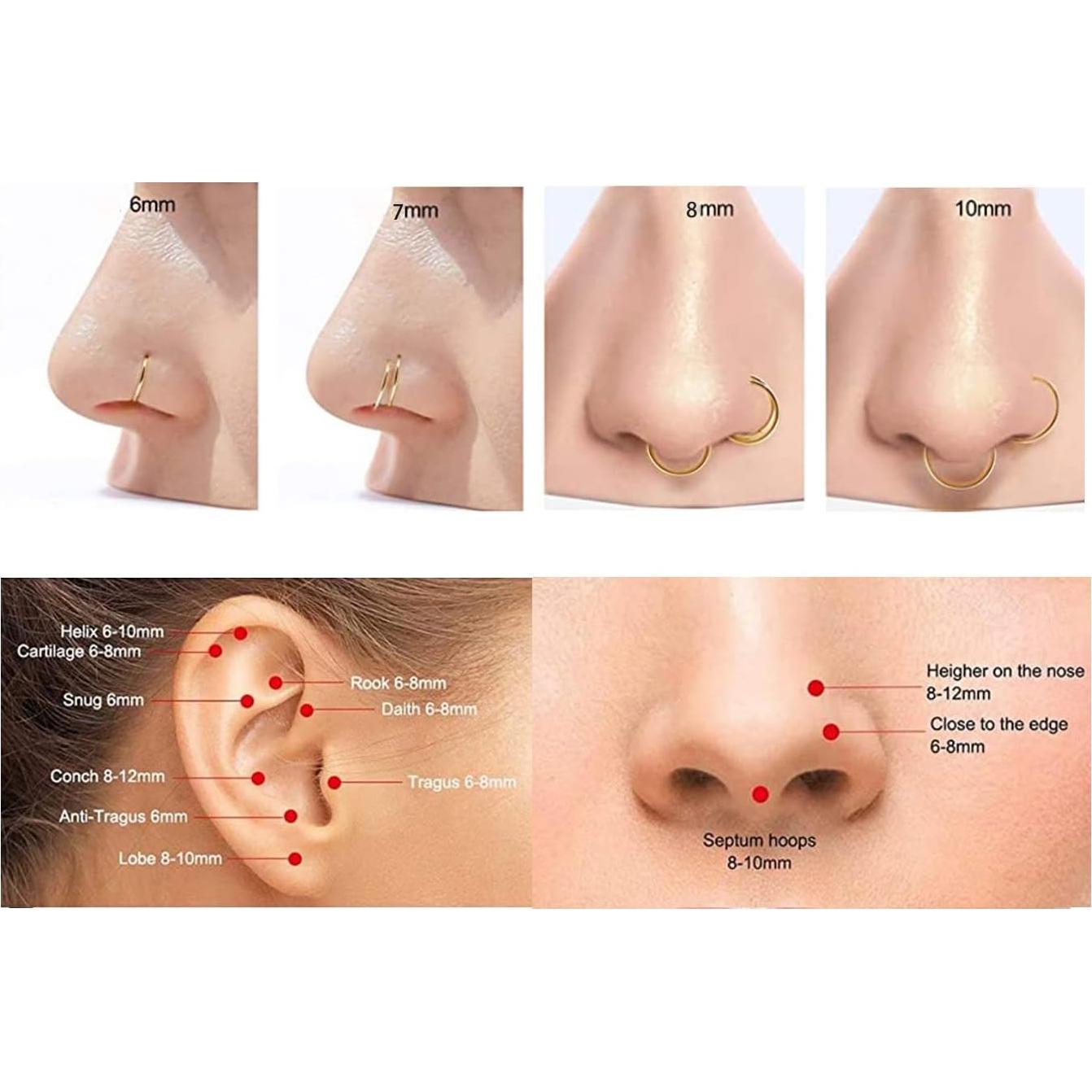 Anillo de nariz hipoalergénico acero inoxidable 16G 18G 20G