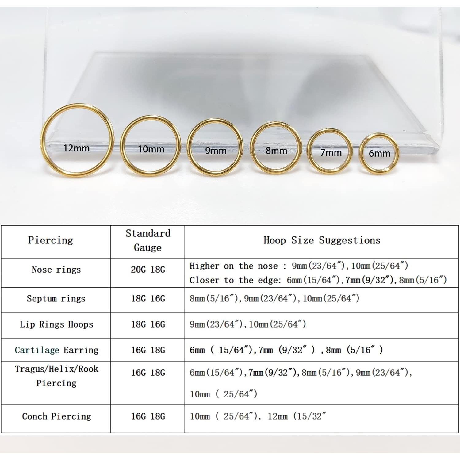 Anillo de nariz hipoalergénico acero inoxidable 16G 18G 20G