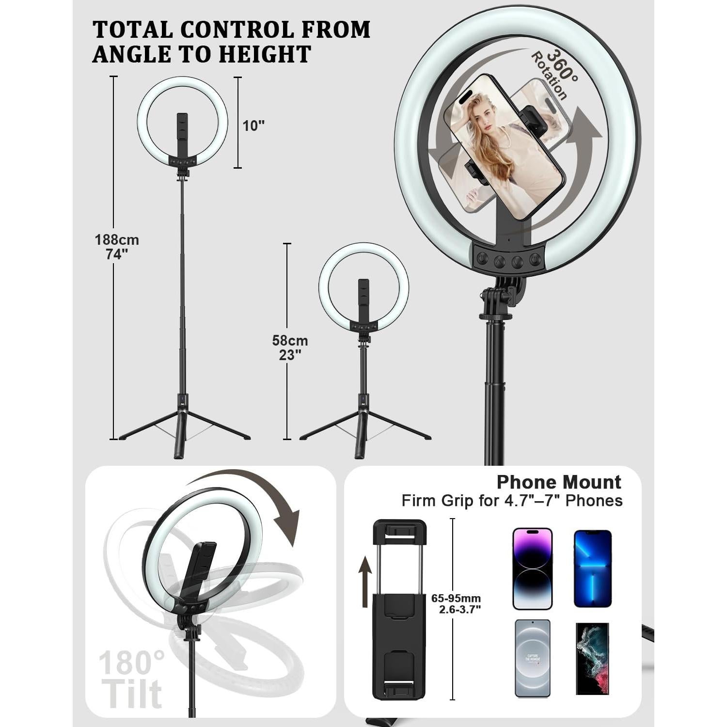 Kit de Vlogging BEFAME con Luz de Anillo 25 cm y Trípode 188 cm