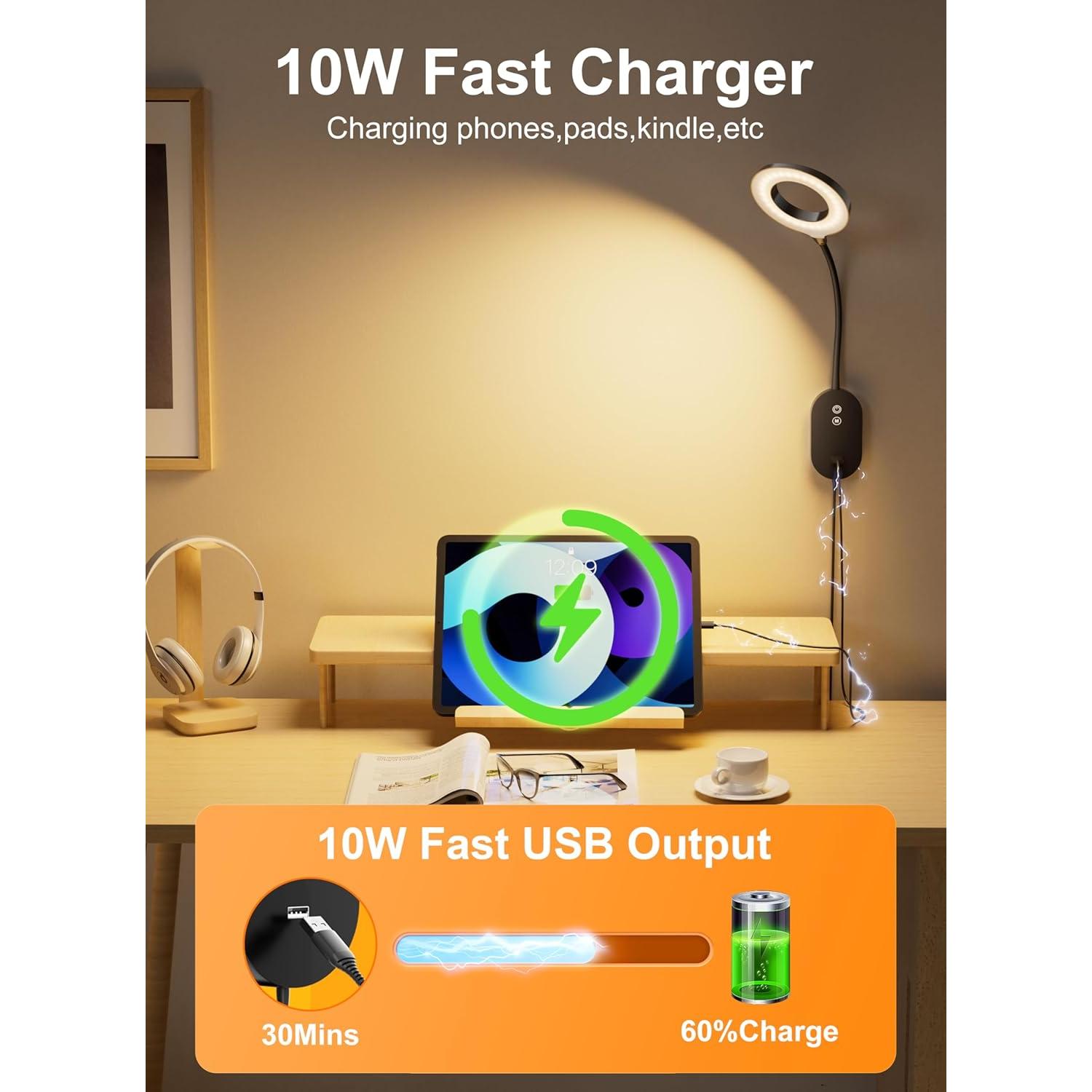 Lámpara de Lectura de Pared TOPMB con USB 10W y 4 Modos