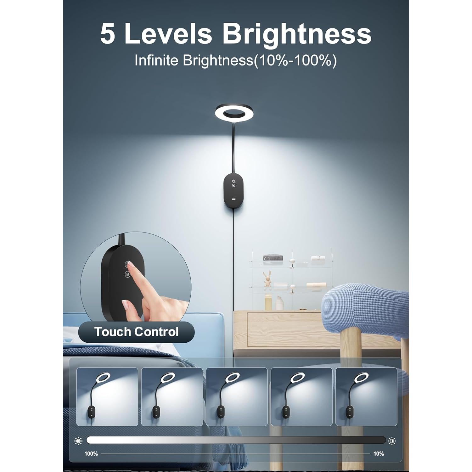 Lámpara de Lectura de Pared TOPMB con USB 10W y 4 Modos