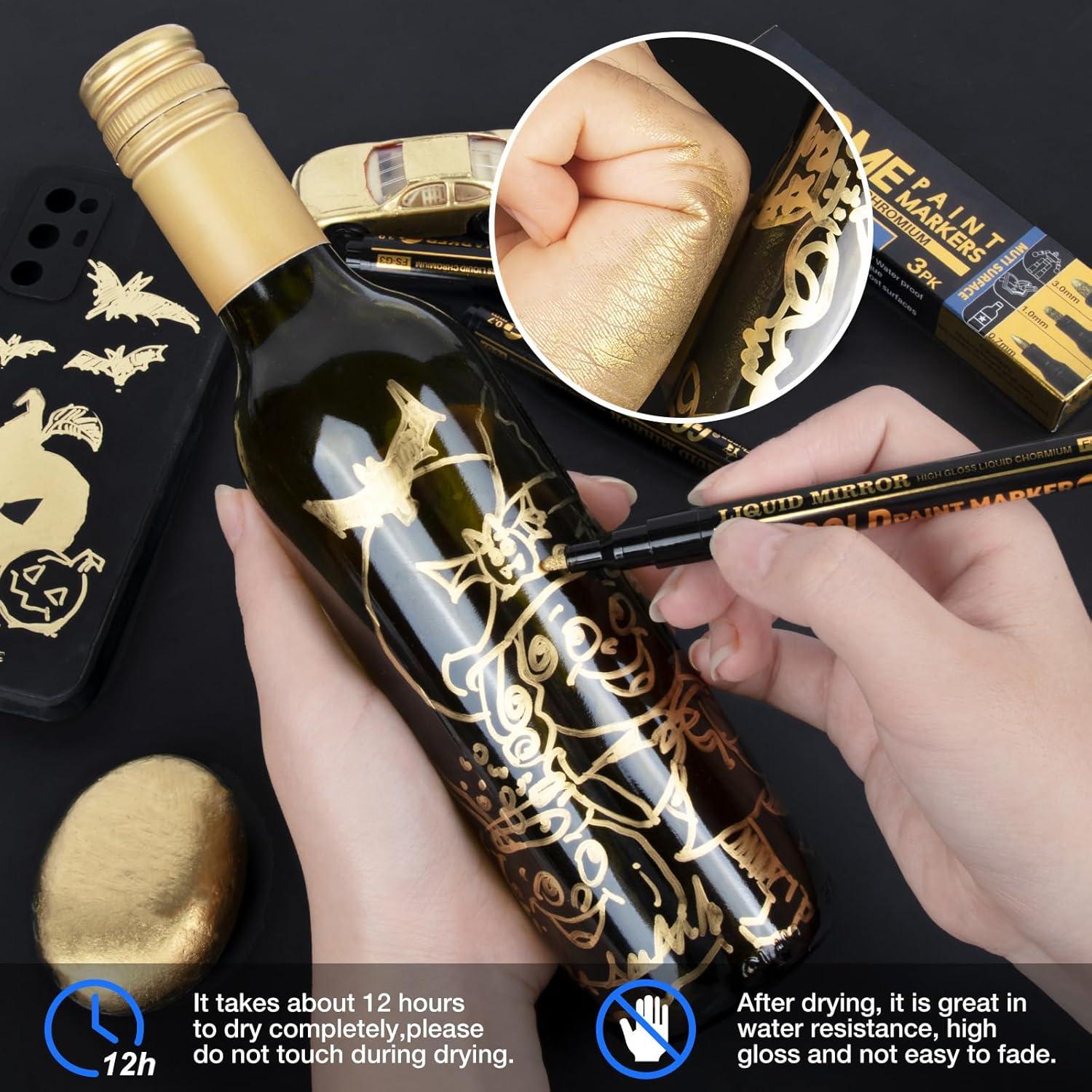 Marcadores Metálicos Dorados KERIFI, Juego de 3 Puntas 0.7/1/3mm