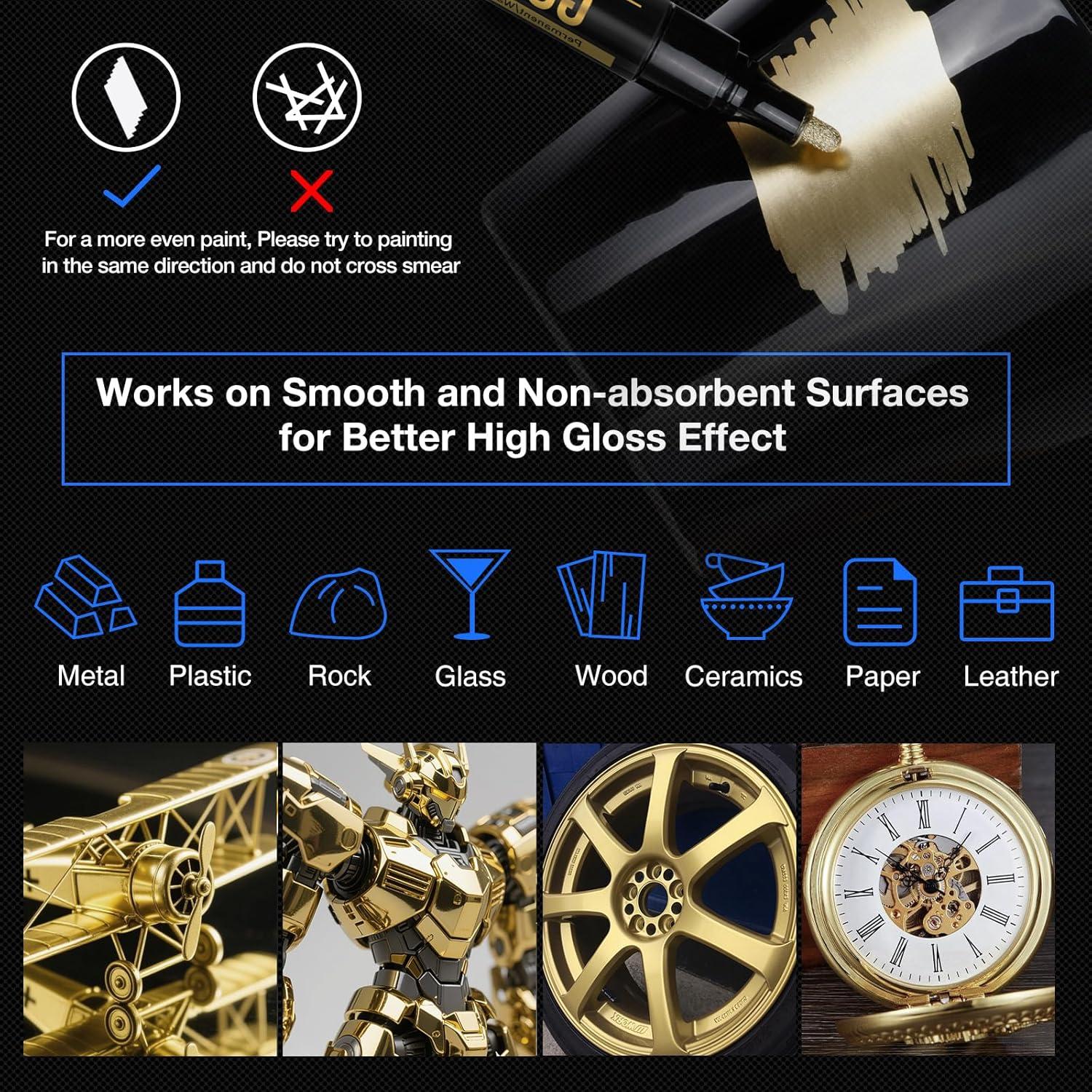 Marcadores Metálicos Dorados KERIFI, Juego de 3 Puntas 0.7/1/3mm