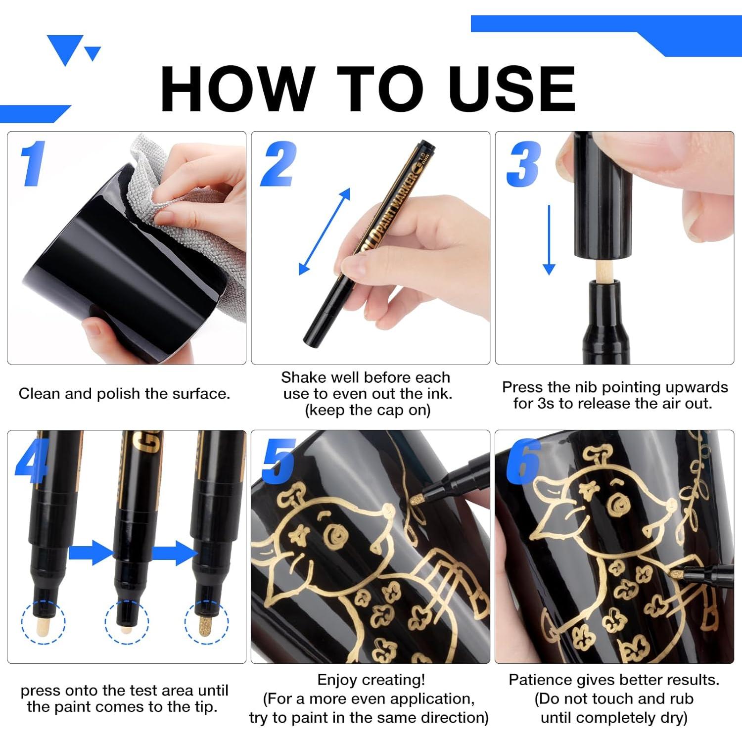 Marcadores Metálicos Dorados KERIFI, Juego de 3 Puntas 0.7/1/3mm