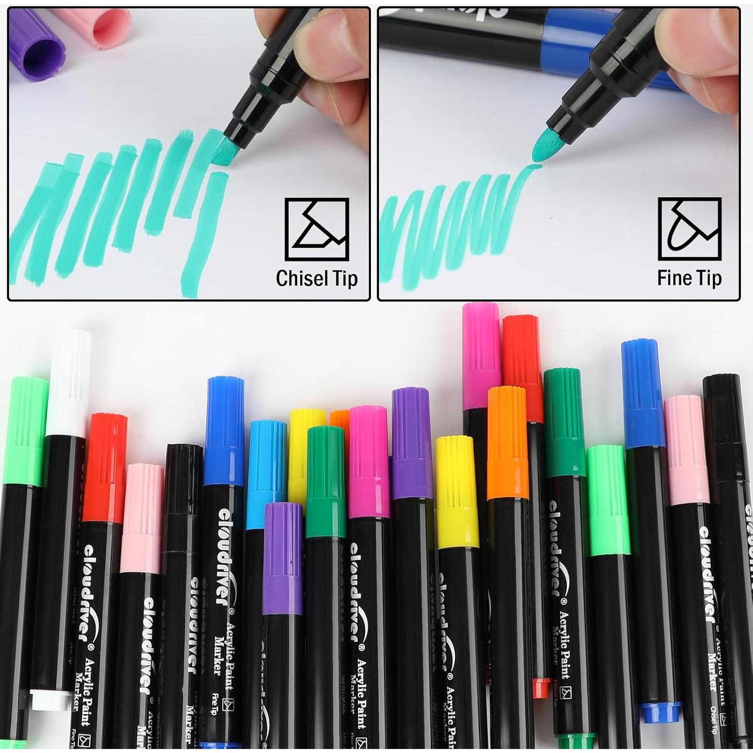 Marcadores Acrílicos Cloudriver 24 Piezas Multicolor Punta Fina y Cincel