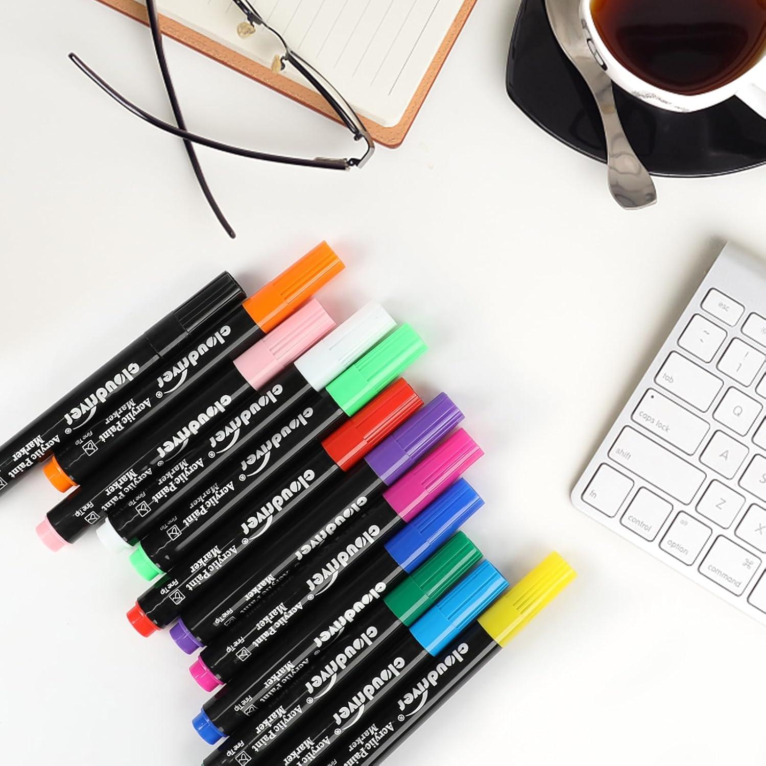 Marcadores Acrílicos Cloudriver 24 Piezas Multicolor Punta Fina y Cincel