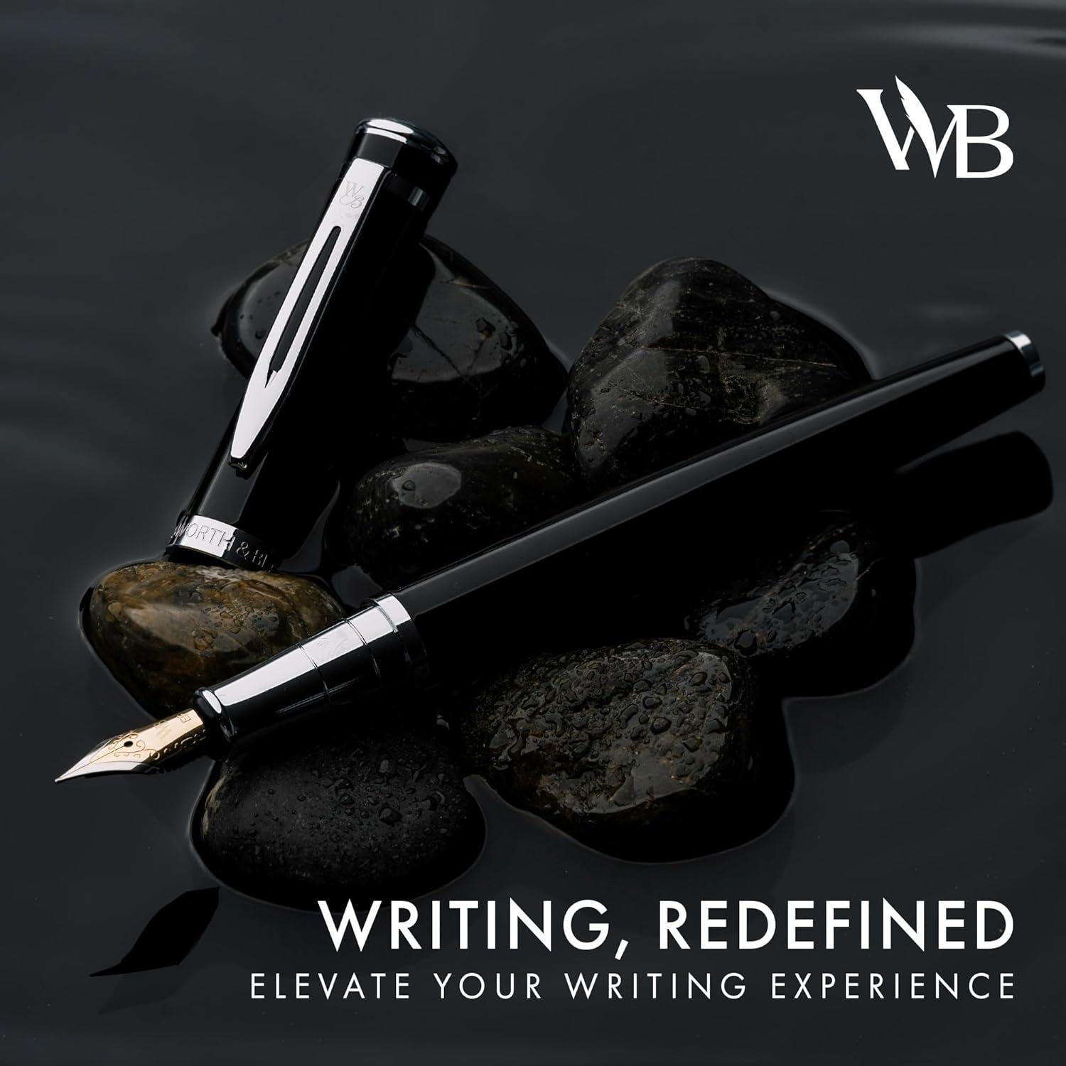 Pluma Fuente Wordsworth & Black Cromo Negro Punta Media 1 Unidad