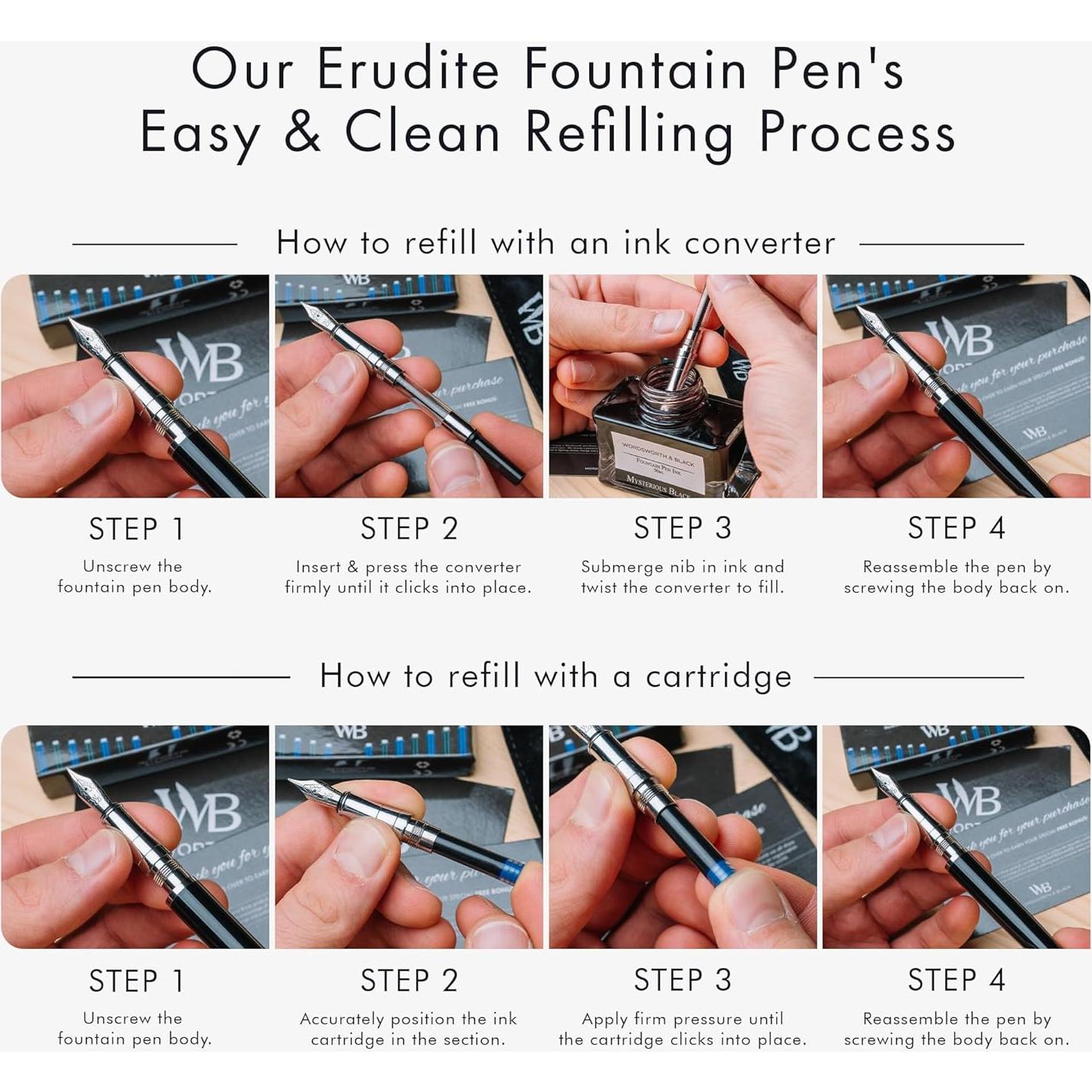 Pluma Fuente Wordsworth & Black Cromo Negro Punta Media 1 Unidad