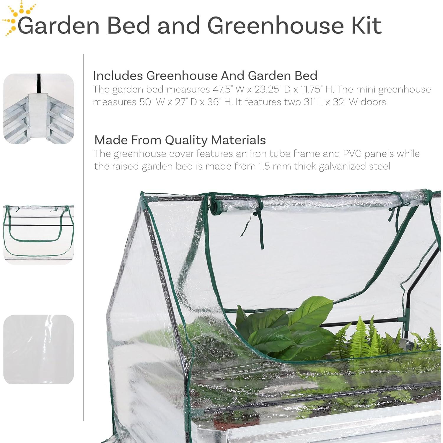 Cama de Jardín Elevada Sunnydaze con Mini Invernadero 1.22m