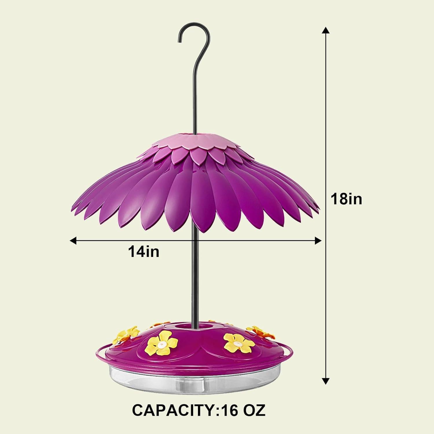 Comedero para Colibríes Beserie 16 oz con Baffle 14" Púrpura