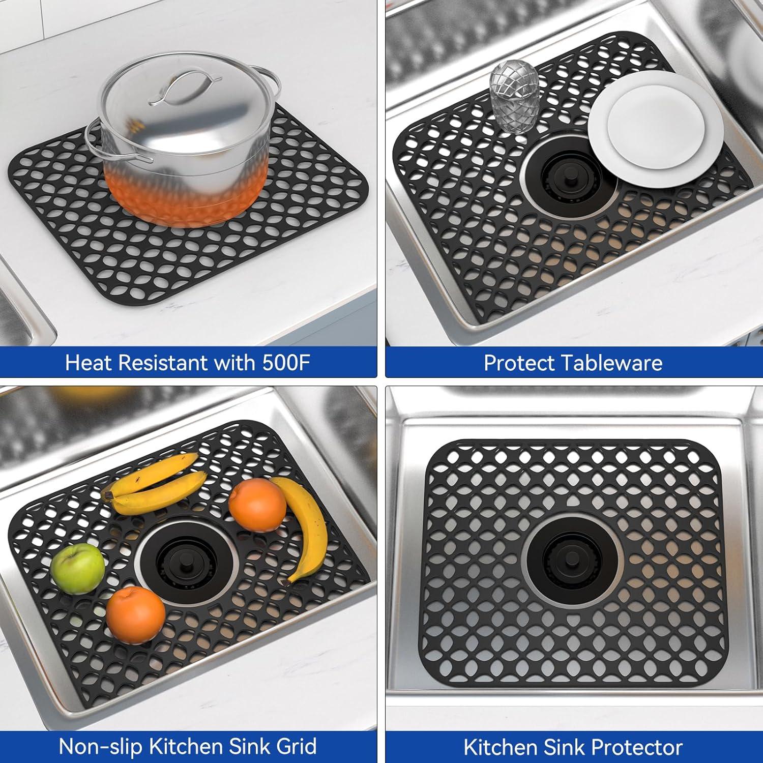 TOOVEM Protector de Fregadero de Silicona Negro 34.5x29.5cm