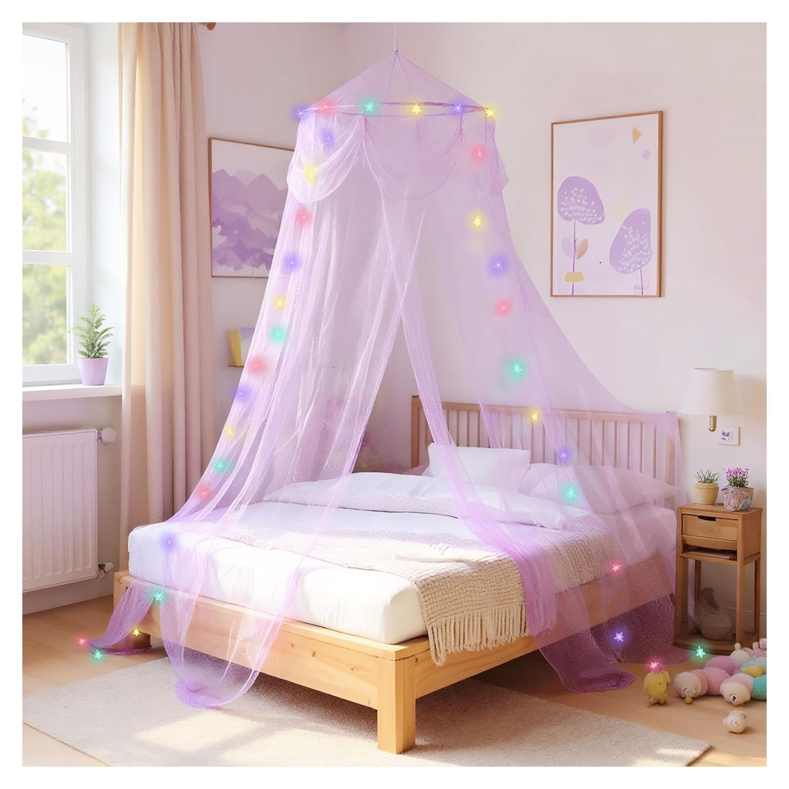 Dosel de Cama Morado con Luces LED Emopaw - Redondo 260 cm