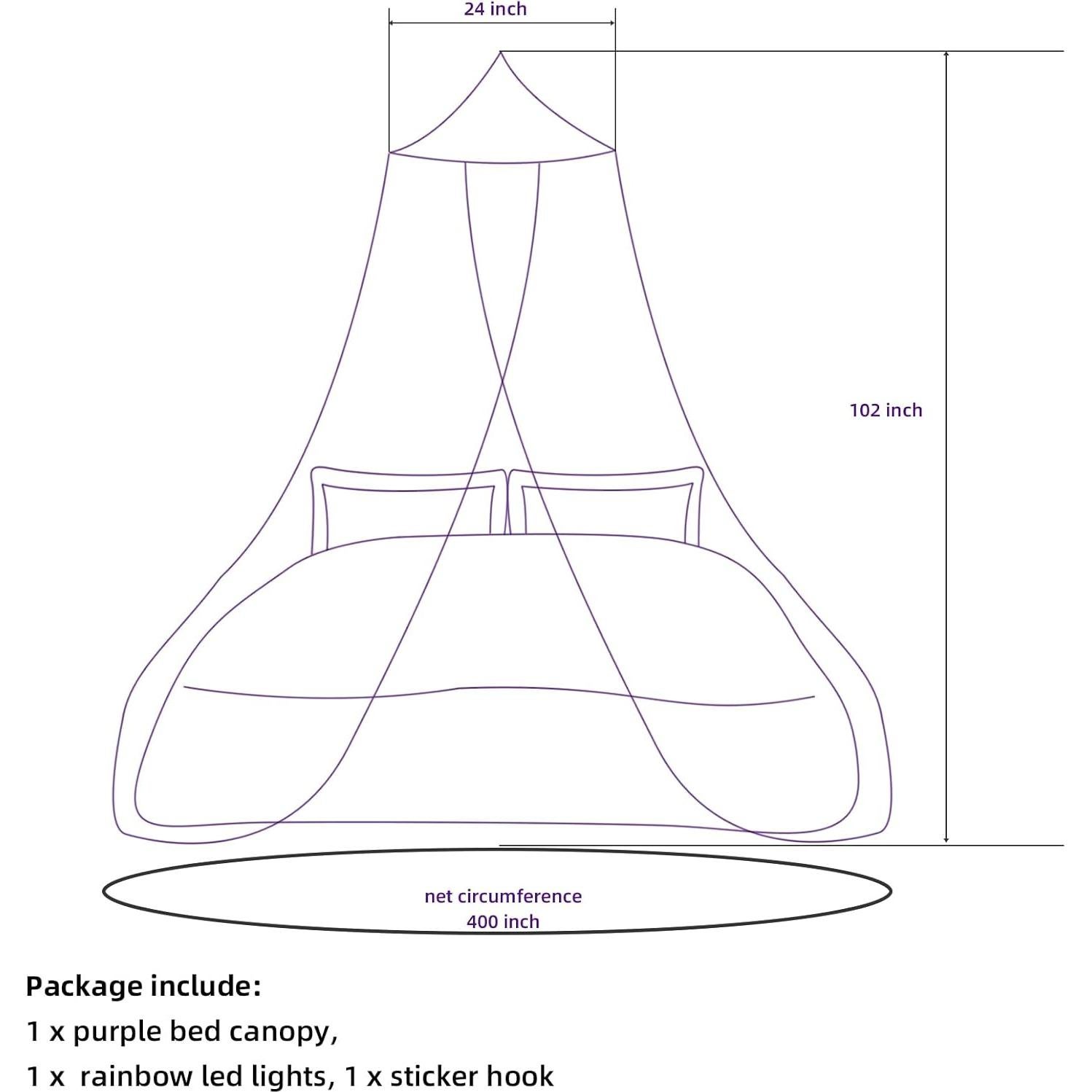 Dosel de Cama Morado con Luces LED Emopaw - Redondo 260 cm