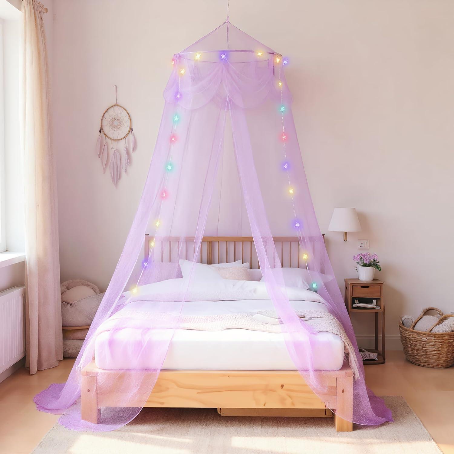 Dosel de Cama Morado con Luces LED Emopaw - Redondo 260 cm