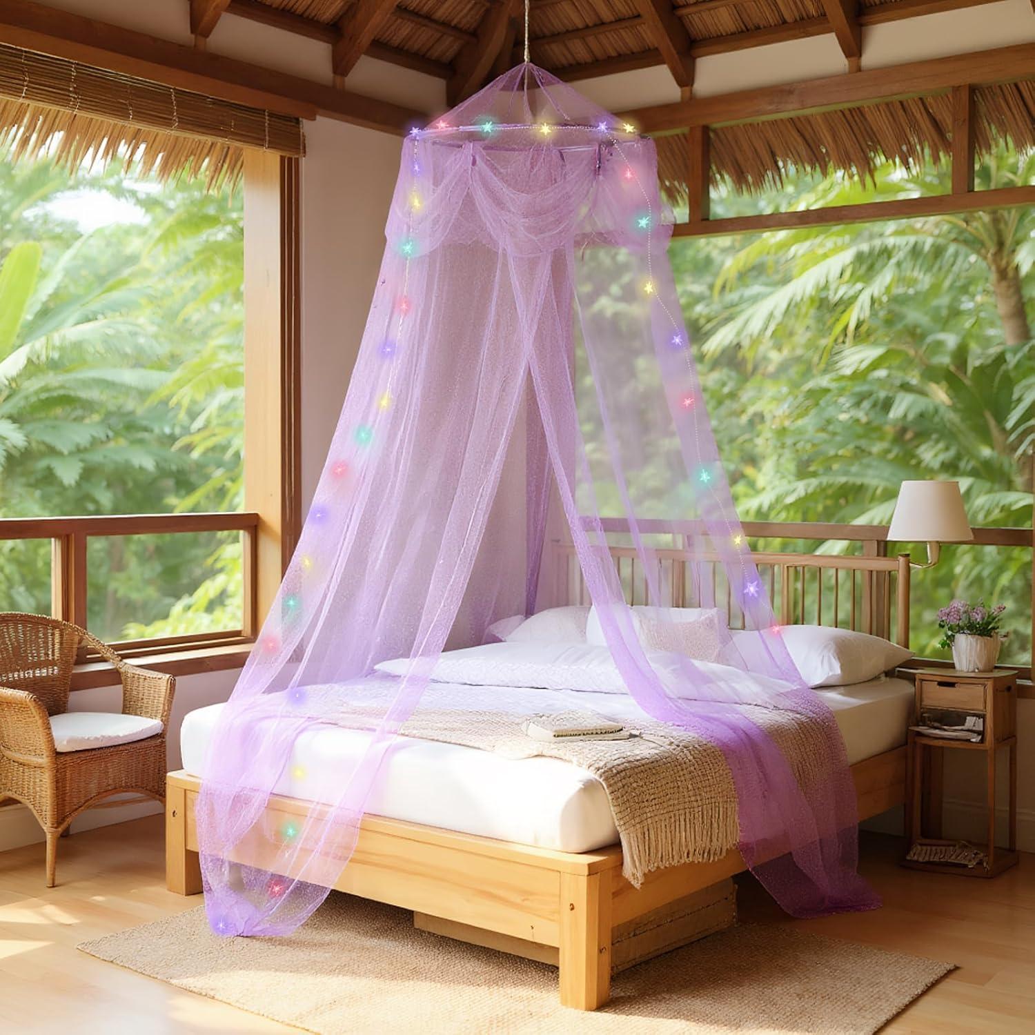 Dosel de Cama Morado con Luces LED Emopaw - Redondo 260 cm