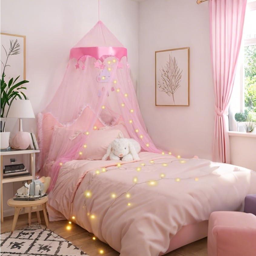 Dosel de Cama Rosa con Luces LED para Niñas - Decoración Mágica