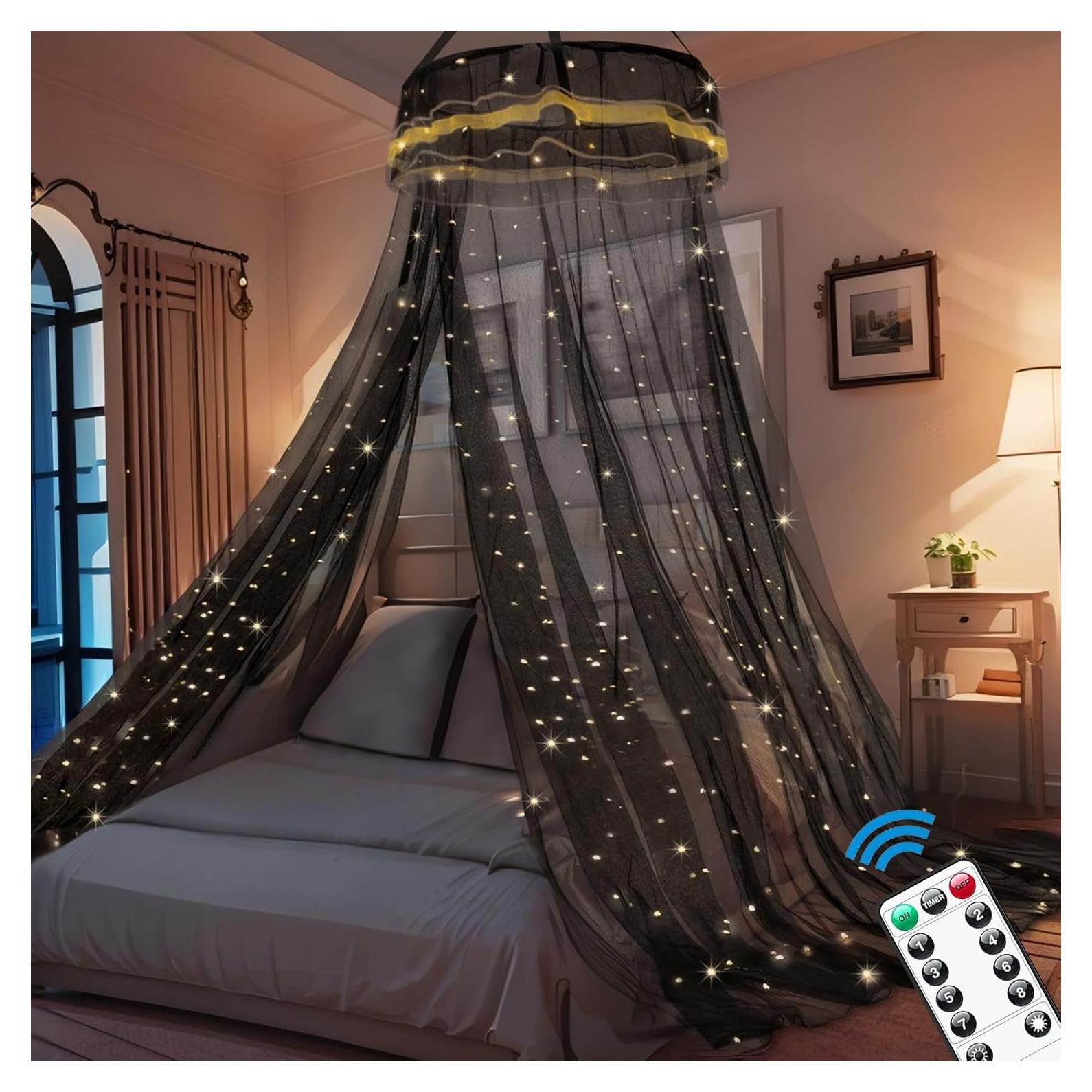 Dosel de Cama Negro con Luces LED 300 y Aro Redondo