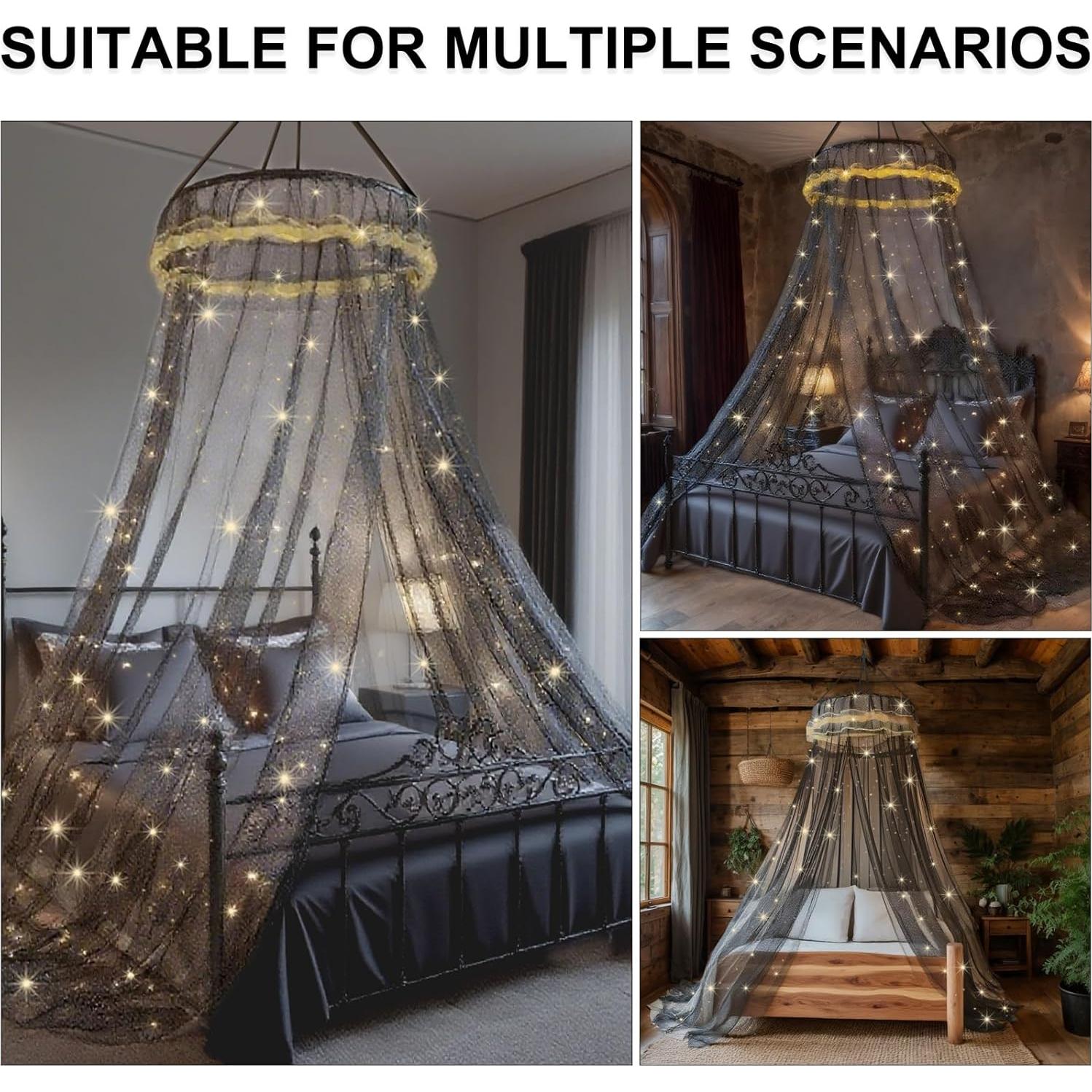 Dosel de Cama Negro con Luces LED 300 y Aro Redondo