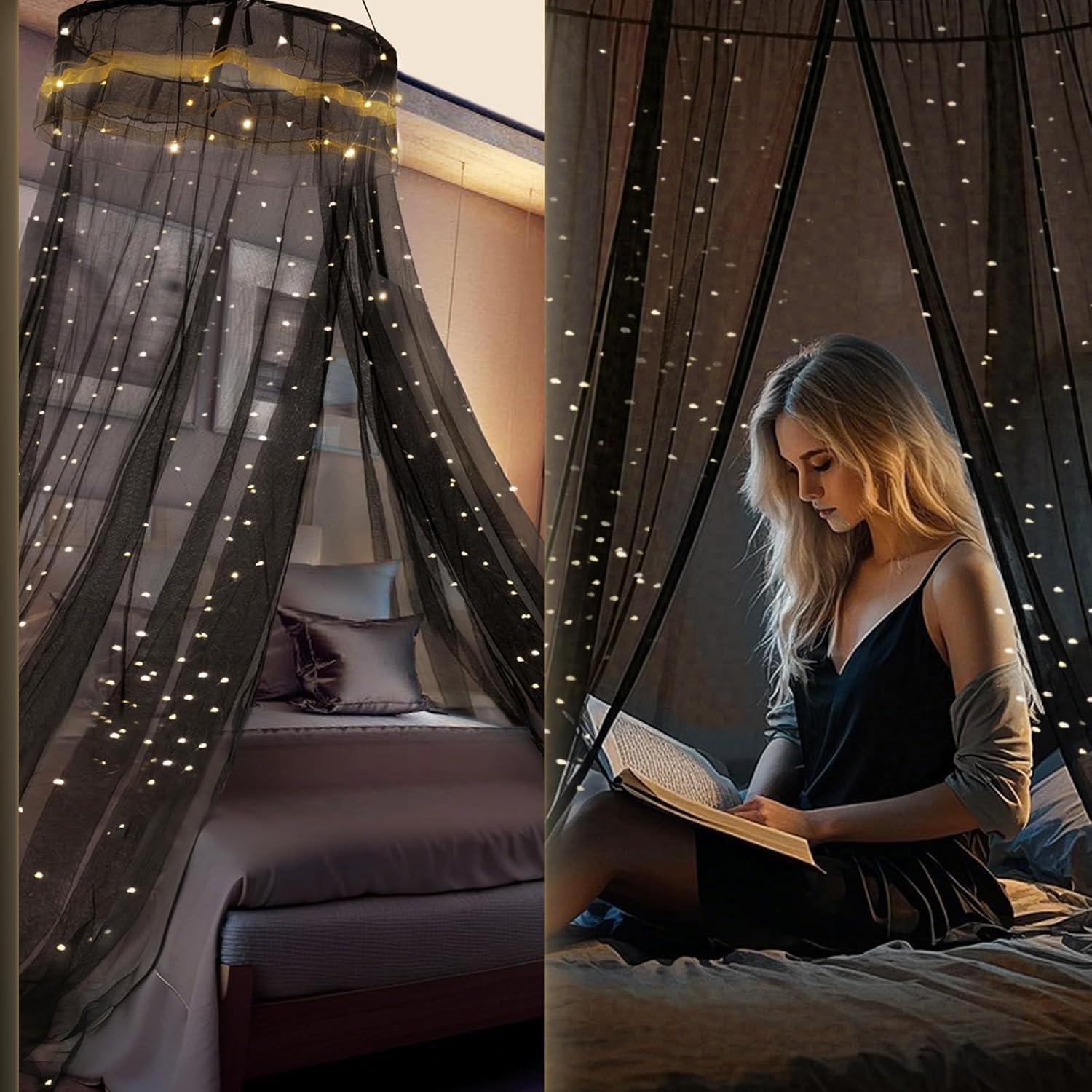 Dosel de Cama Negro con Luces LED 300 y Aro Redondo