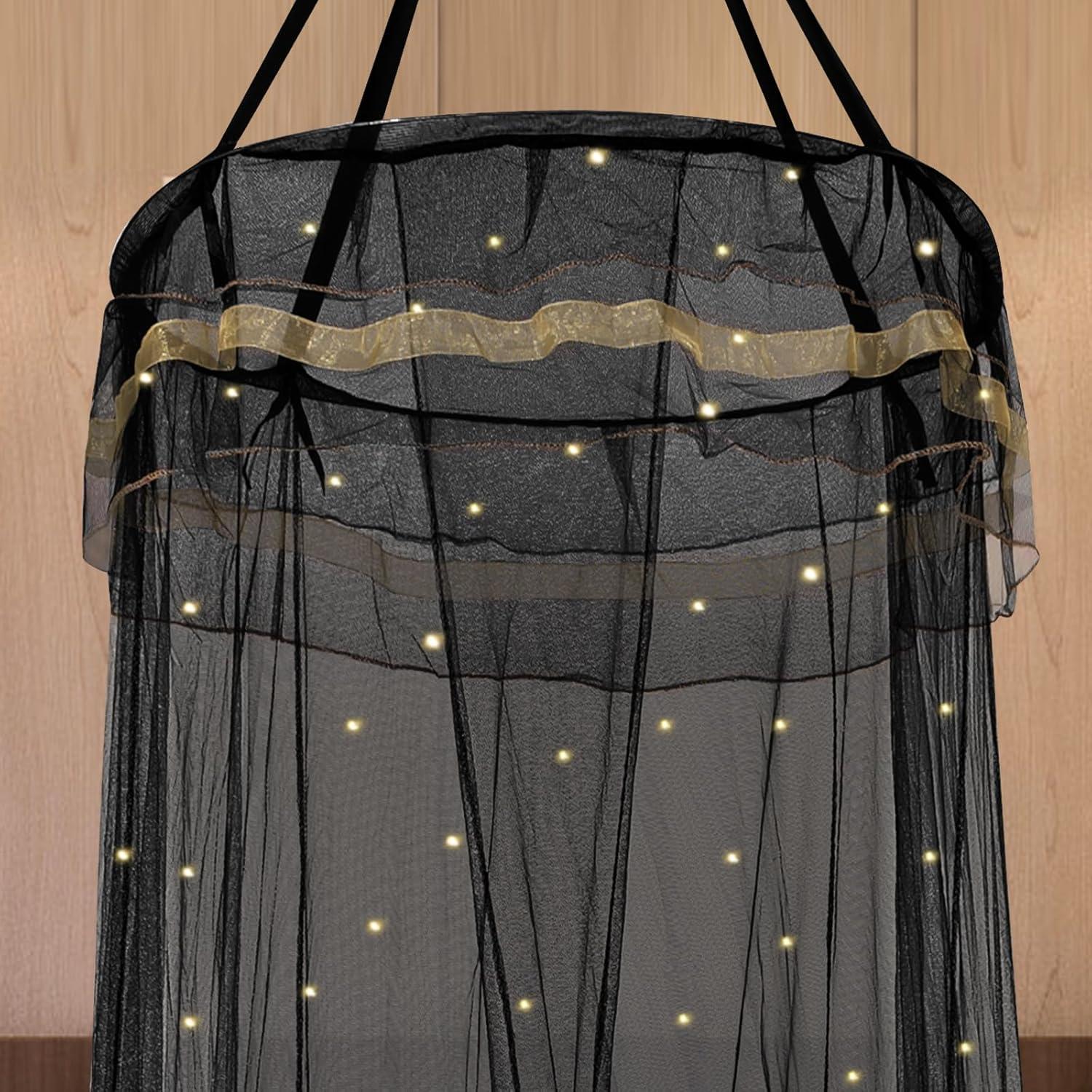 Dosel de Cama Negro con Luces LED 300 y Aro Redondo