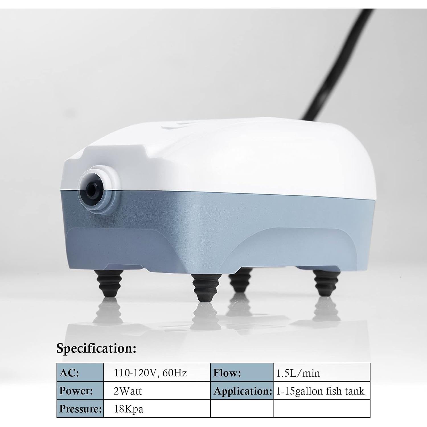 Bomba de Aire HITOP 2W para Acuario 1.5L/min Silenciosa