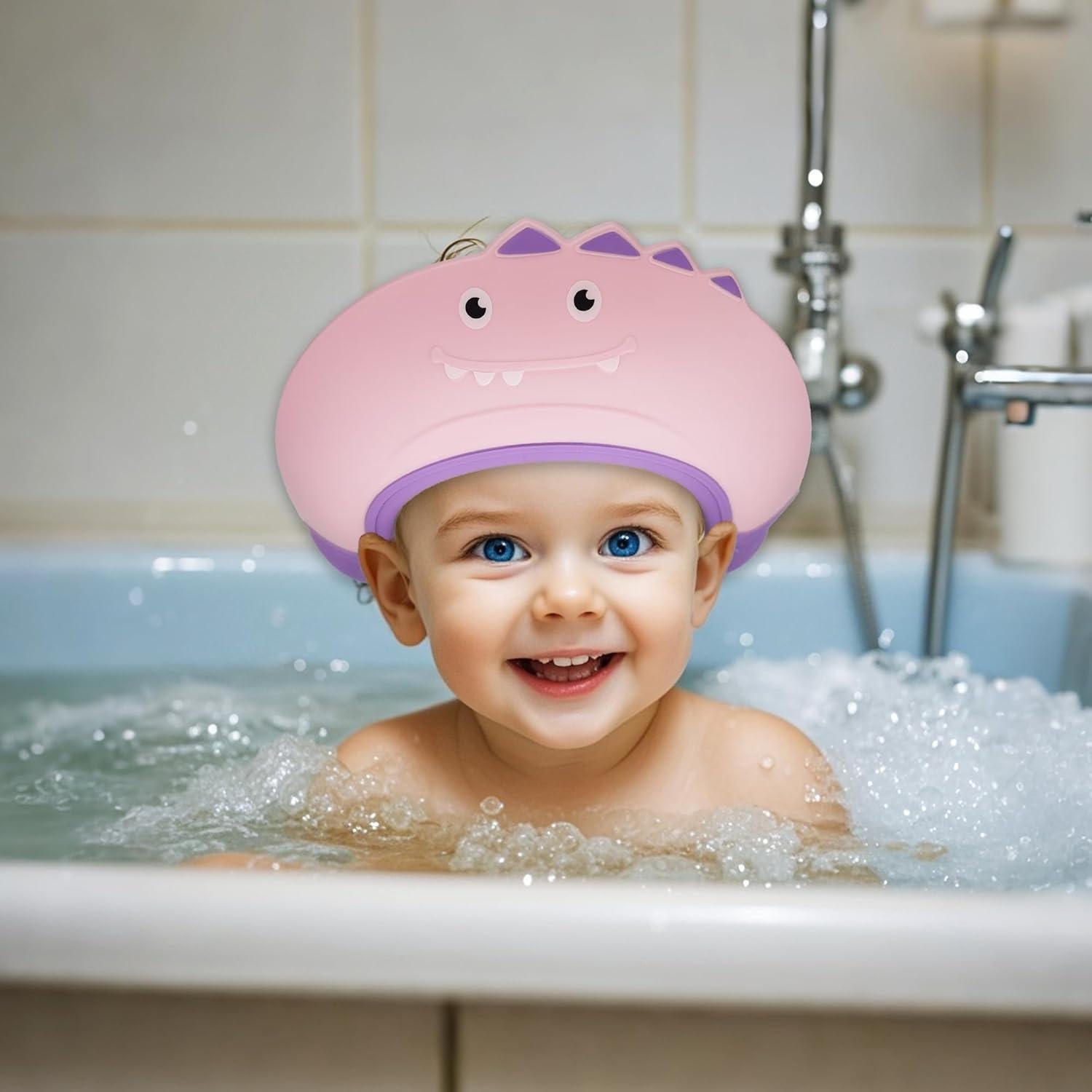 Gorro de ducha para bebés TinyGuardian - Dinosaurio Rosa