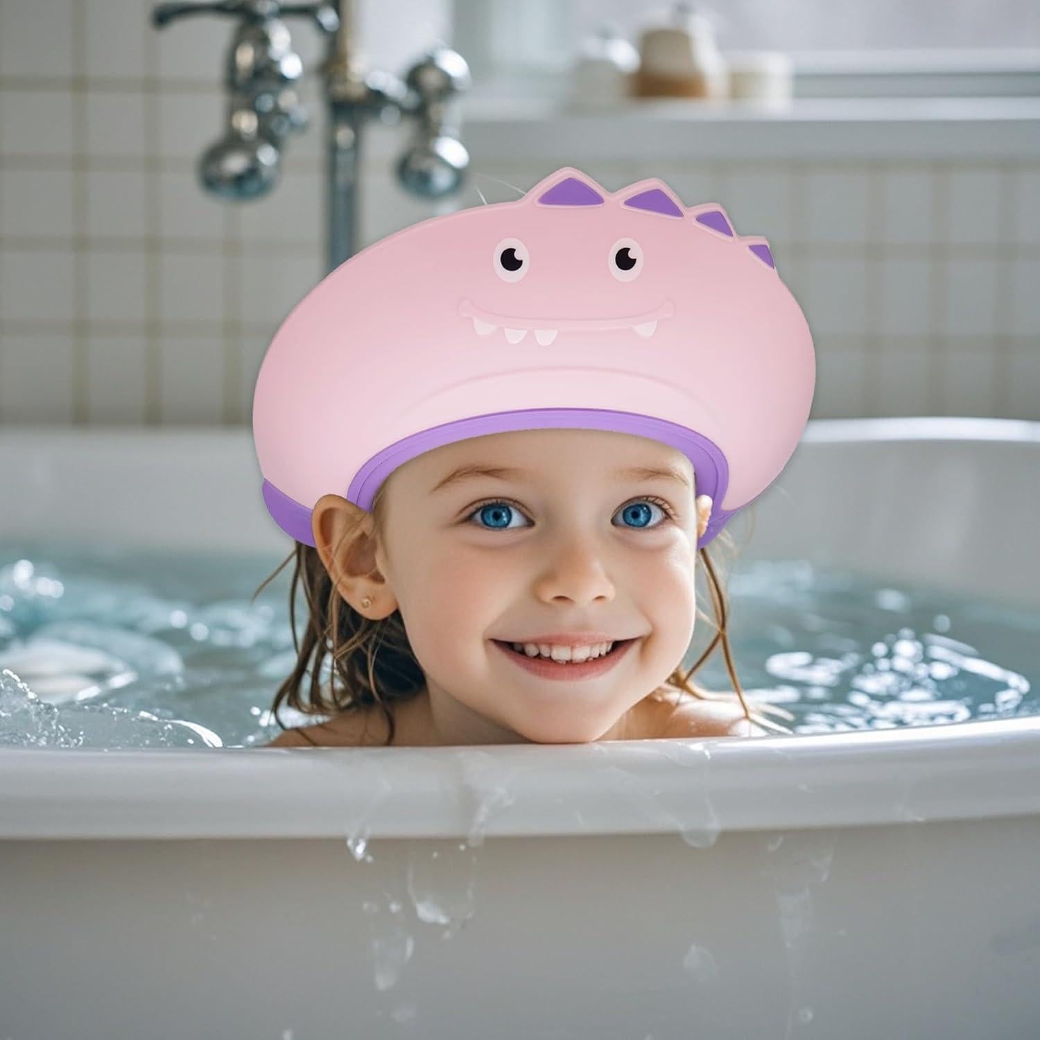 Gorro de ducha para bebés TinyGuardian - Dinosaurio Rosa